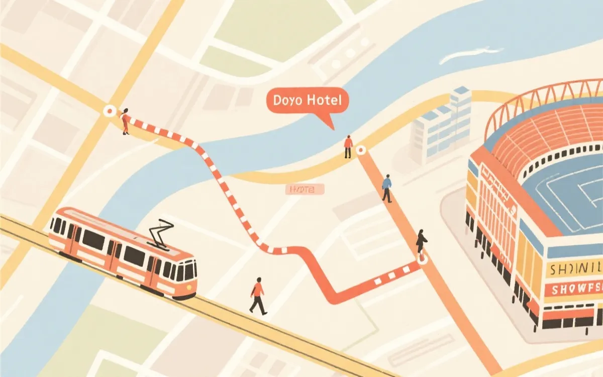 多伦多地铁与有轨电车换乘、观赛动线示意风格插图